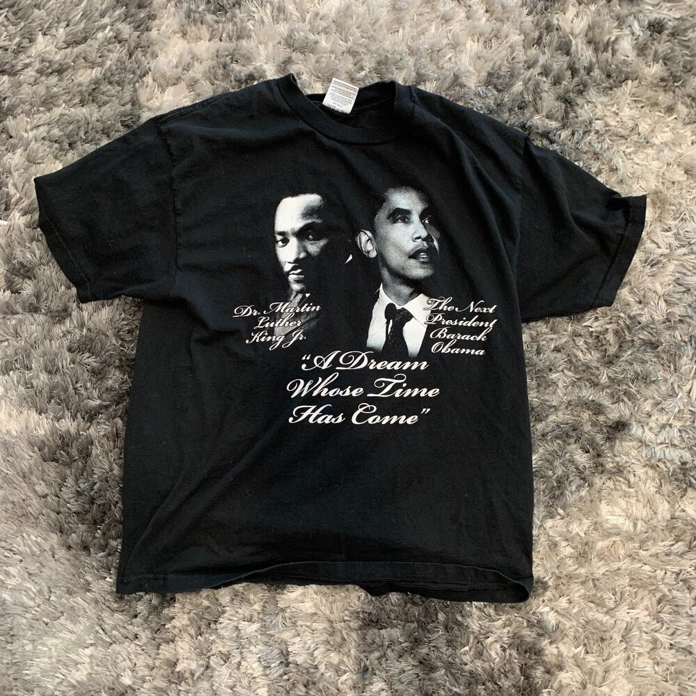 MLK Barack Obama T-Shirt Men’s SZ XL Black Tee “A Dream Whose Time Has Come”